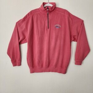Tommy Bahama Relax Mens Quarter Zip Pullover Sweatshirt Coral Red Marlin Logo